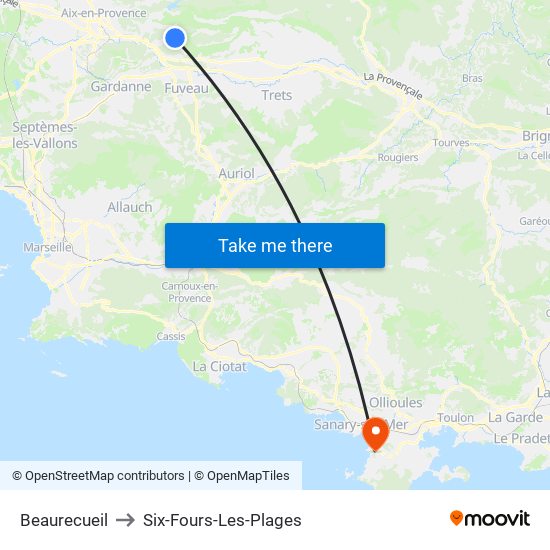 Beaurecueil to Six-Fours-Les-Plages map