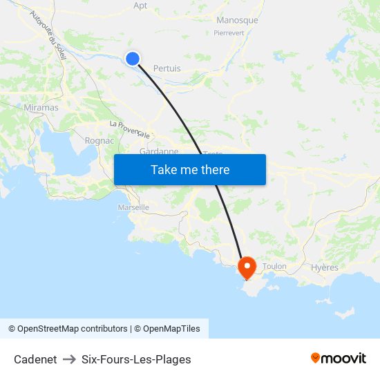 Cadenet to Six-Fours-Les-Plages map