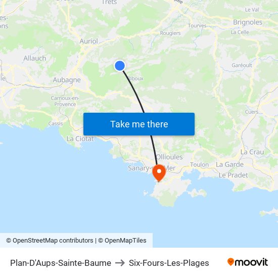 Plan-D'Aups-Sainte-Baume to Six-Fours-Les-Plages map