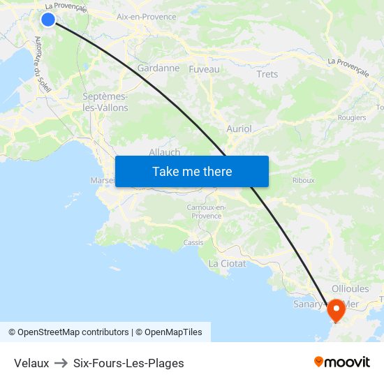 Velaux to Six-Fours-Les-Plages map