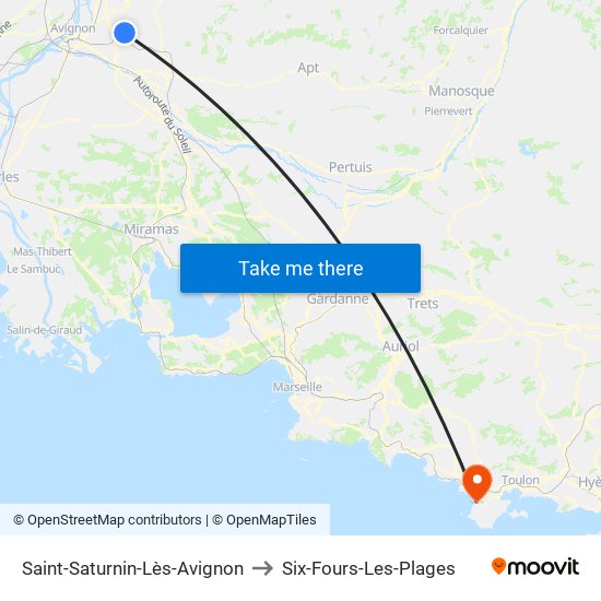 Saint-Saturnin-Lès-Avignon to Six-Fours-Les-Plages map