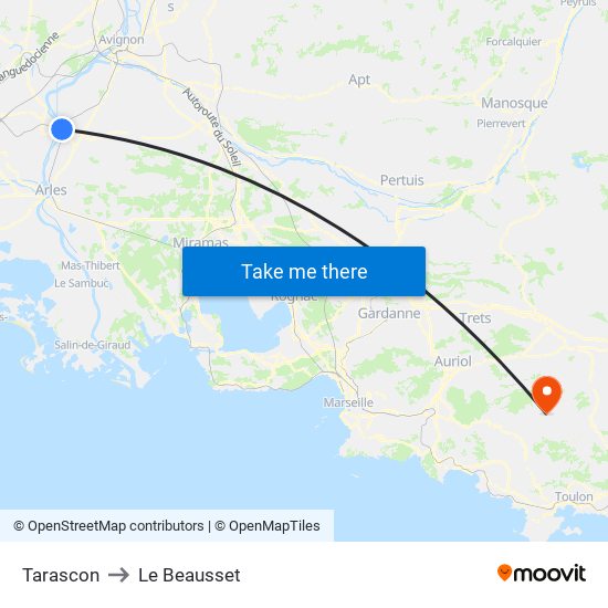 Tarascon to Le Beausset map