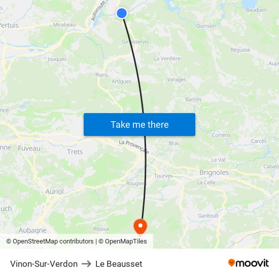 Vinon-Sur-Verdon to Le Beausset map