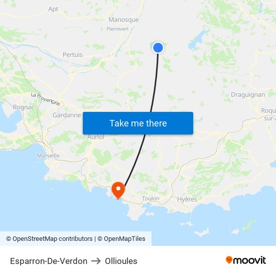 Esparron-De-Verdon to Ollioules map