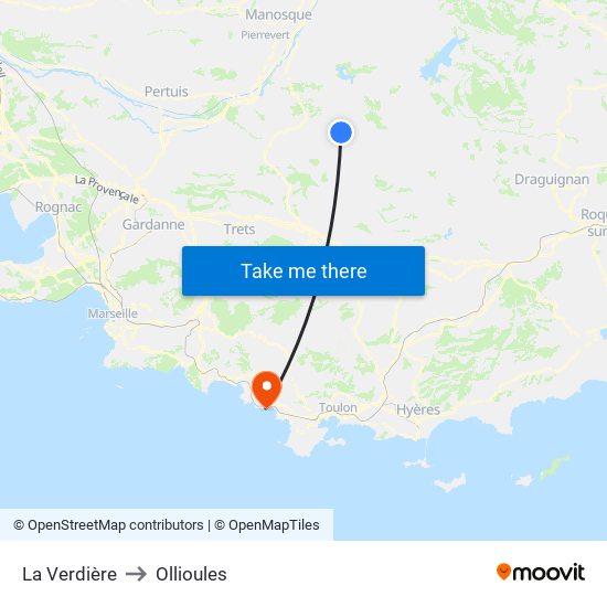 La Verdière to Ollioules map