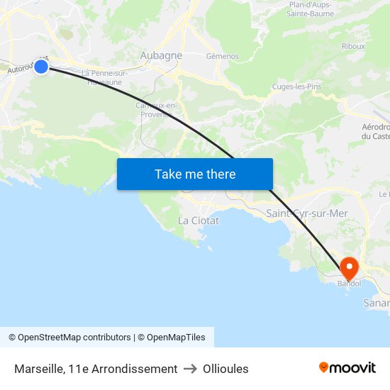 Marseille, 11e Arrondissement to Ollioules map