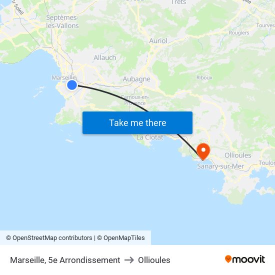 Marseille, 5e Arrondissement to Ollioules map