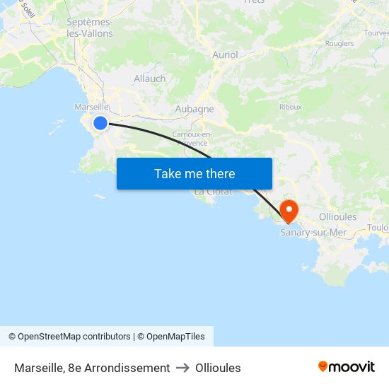 Marseille, 8e Arrondissement to Ollioules map