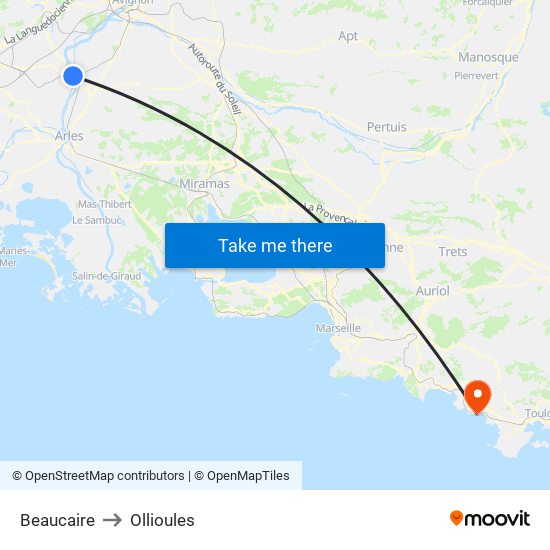 Beaucaire to Ollioules map