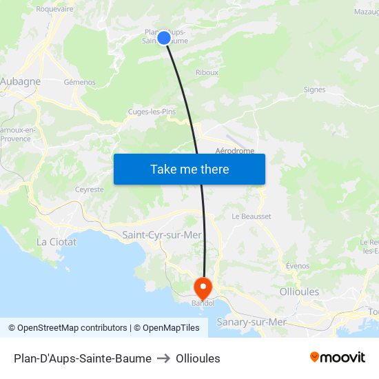 Plan-D'Aups-Sainte-Baume to Ollioules map