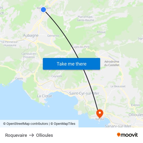 Roquevaire to Ollioules map