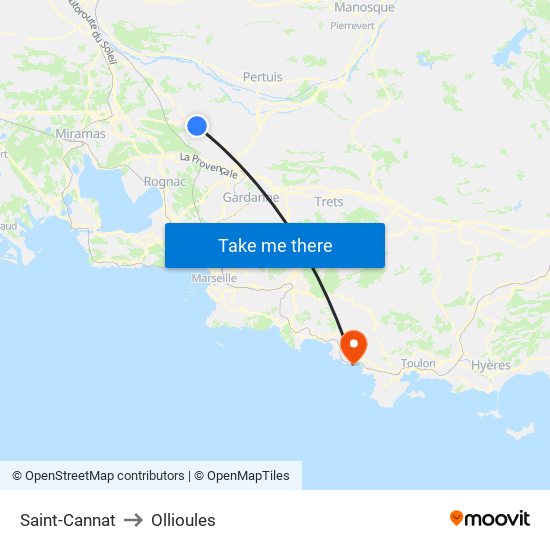 Saint-Cannat to Ollioules map