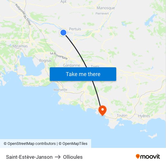 Saint-Estève-Janson to Ollioules map