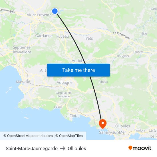 Saint-Marc-Jaumegarde to Ollioules map
