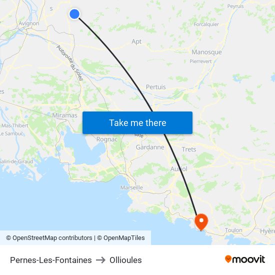 Pernes-Les-Fontaines to Ollioules map