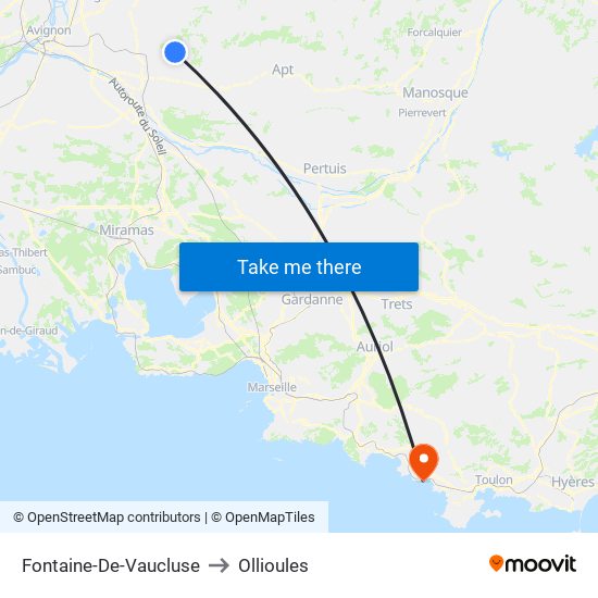 Fontaine-De-Vaucluse to Ollioules map