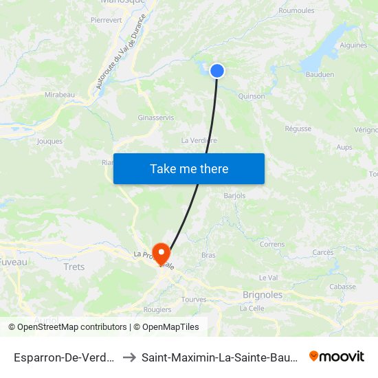 Esparron-De-Verdon to Saint-Maximin-La-Sainte-Baume map