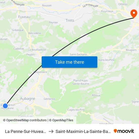 La Penne-Sur-Huveaune to Saint-Maximin-La-Sainte-Baume map