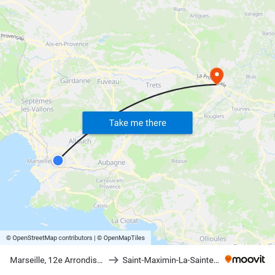 Marseille, 12e Arrondissement to Saint-Maximin-La-Sainte-Baume map
