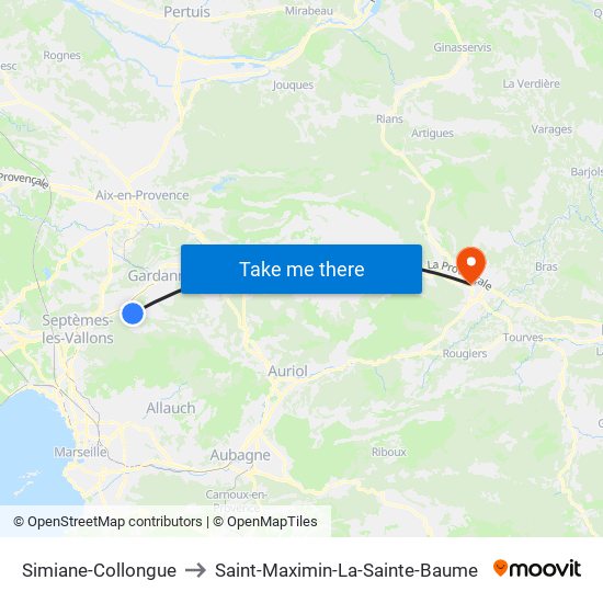 Simiane-Collongue to Saint-Maximin-La-Sainte-Baume map