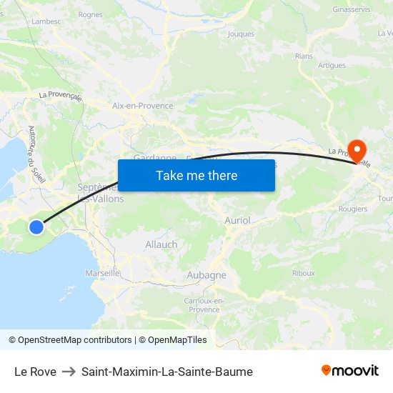 Le Rove to Saint-Maximin-La-Sainte-Baume map