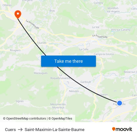Cuers to Saint-Maximin-La-Sainte-Baume map
