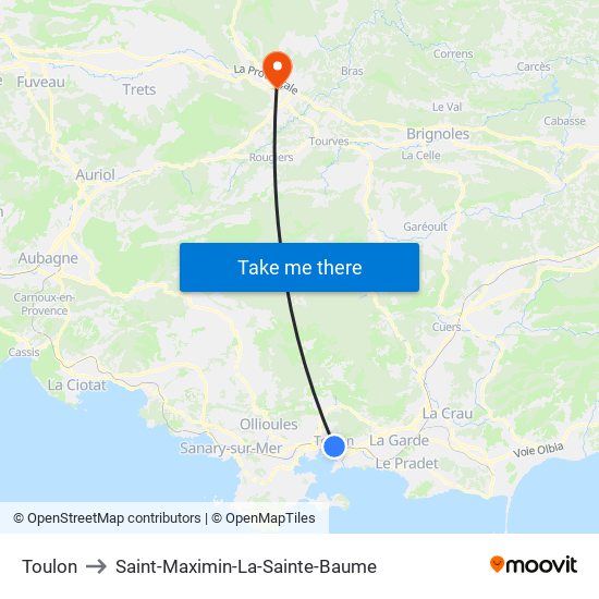 Toulon to Saint-Maximin-La-Sainte-Baume map