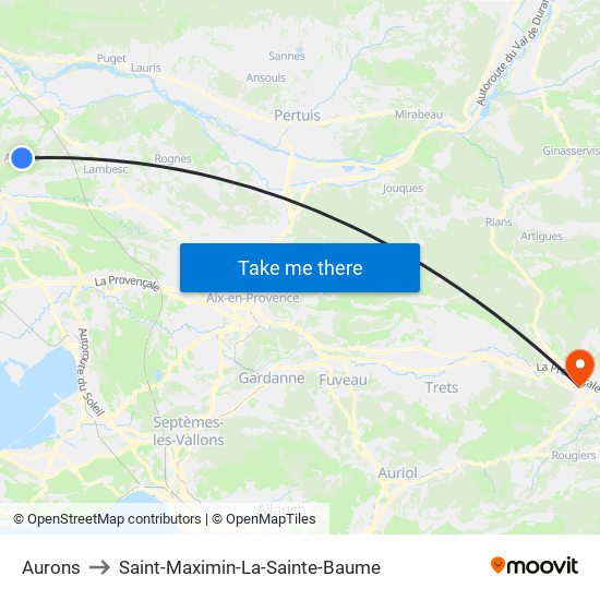 Aurons to Saint-Maximin-La-Sainte-Baume map