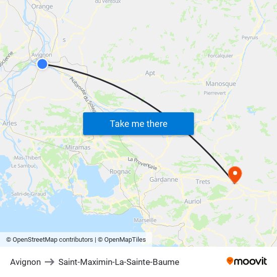 Avignon to Saint-Maximin-La-Sainte-Baume map