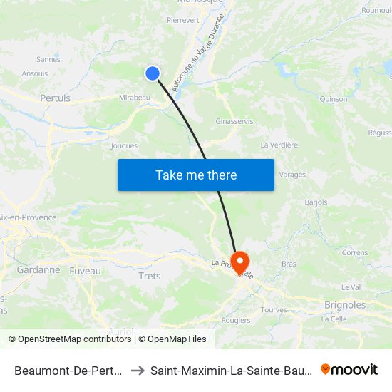 Beaumont-De-Pertuis to Saint-Maximin-La-Sainte-Baume map