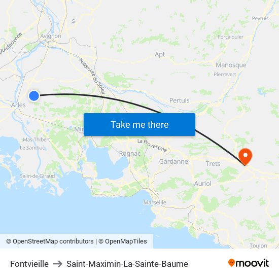 Fontvieille to Saint-Maximin-La-Sainte-Baume map