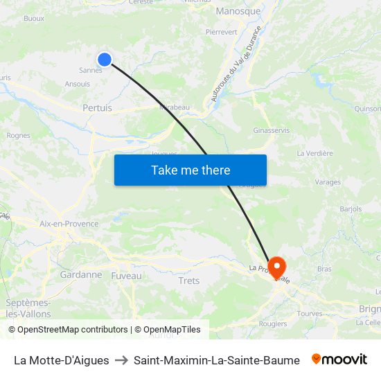 La Motte-D'Aigues to Saint-Maximin-La-Sainte-Baume map