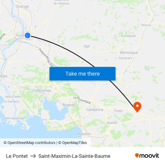 Le Pontet to Saint-Maximin-La-Sainte-Baume map