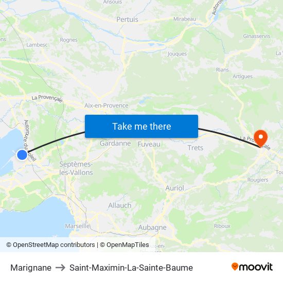 Marignane to Saint-Maximin-La-Sainte-Baume map