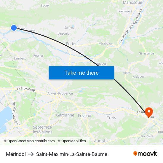 Mérindol to Saint-Maximin-La-Sainte-Baume map