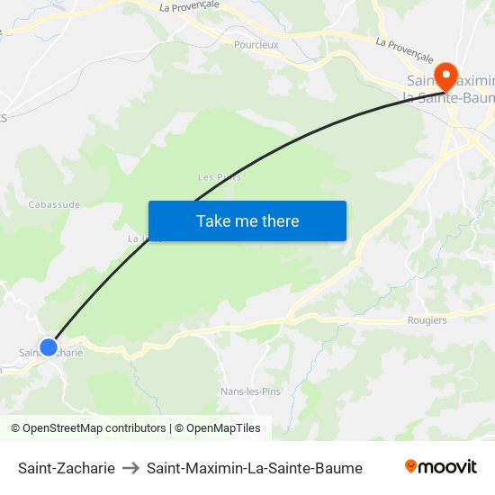 Saint-Zacharie to Saint-Maximin-La-Sainte-Baume map