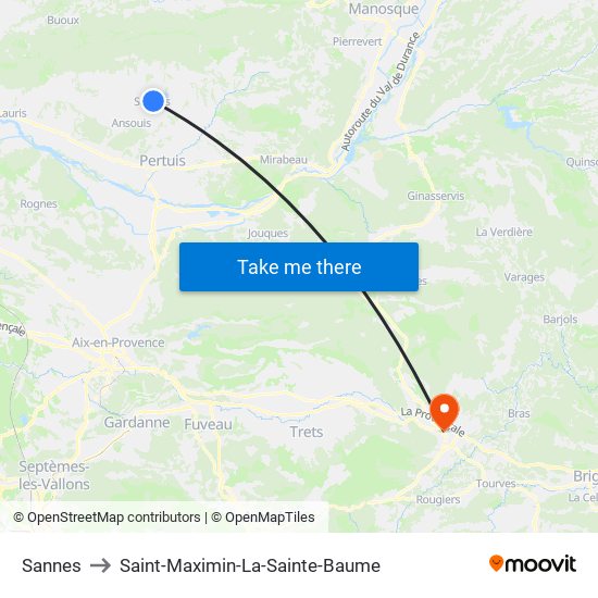 Sannes to Saint-Maximin-La-Sainte-Baume map