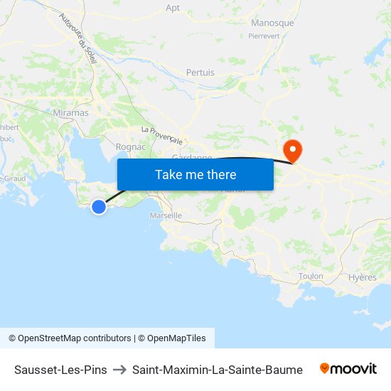Sausset-Les-Pins to Saint-Maximin-La-Sainte-Baume map