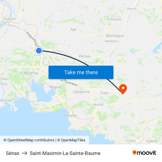 Sénas to Saint-Maximin-La-Sainte-Baume map