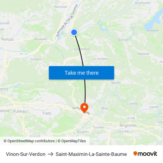 Vinon-Sur-Verdon to Saint-Maximin-La-Sainte-Baume map