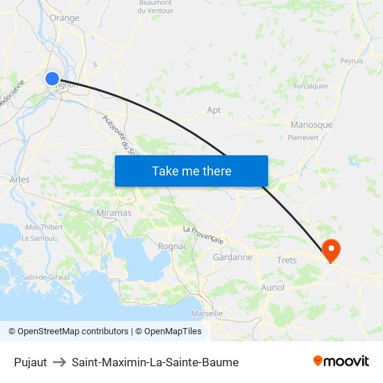 Pujaut to Saint-Maximin-La-Sainte-Baume map