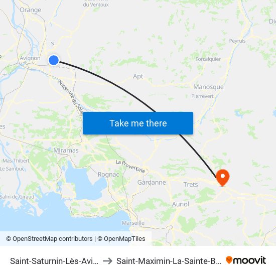 Saint-Saturnin-Lès-Avignon to Saint-Maximin-La-Sainte-Baume map