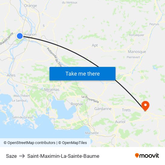 Saze to Saint-Maximin-La-Sainte-Baume map