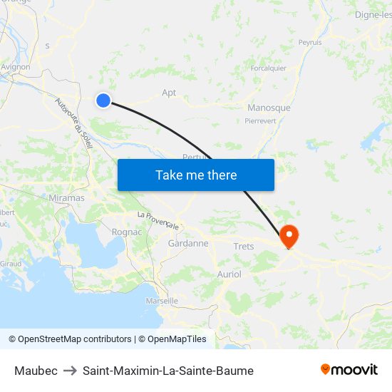 Maubec to Saint-Maximin-La-Sainte-Baume map