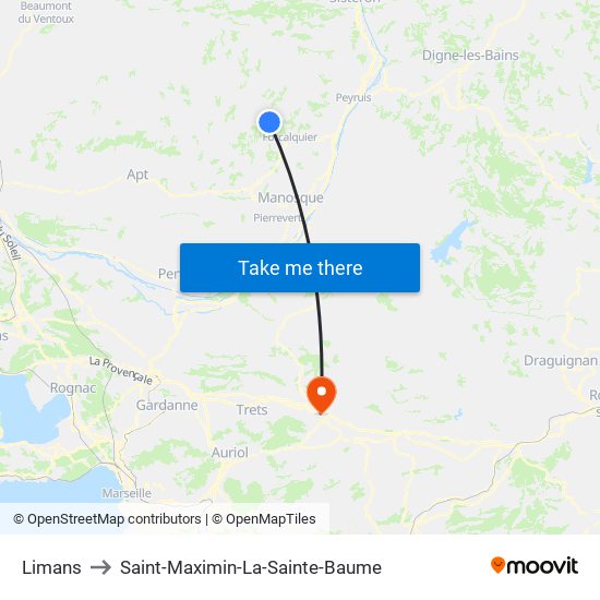 Limans to Saint-Maximin-La-Sainte-Baume map