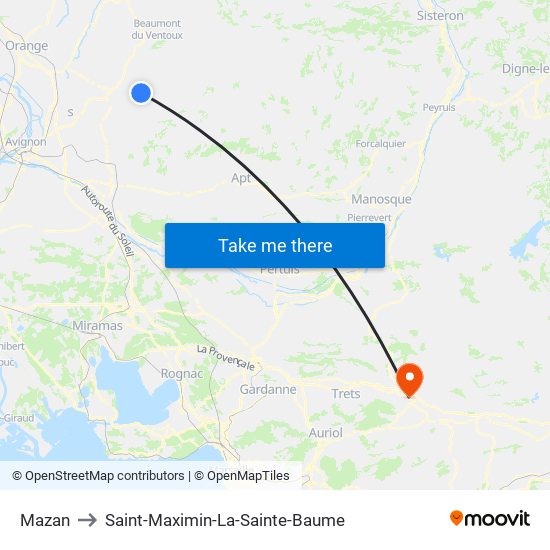 Mazan to Saint-Maximin-La-Sainte-Baume map