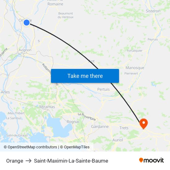 Orange to Saint-Maximin-La-Sainte-Baume map