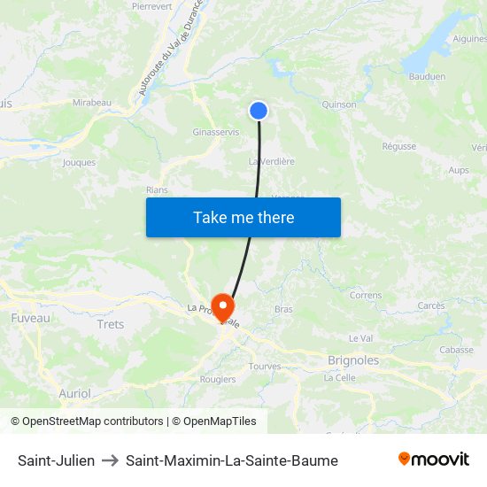 Saint-Julien to Saint-Maximin-La-Sainte-Baume map