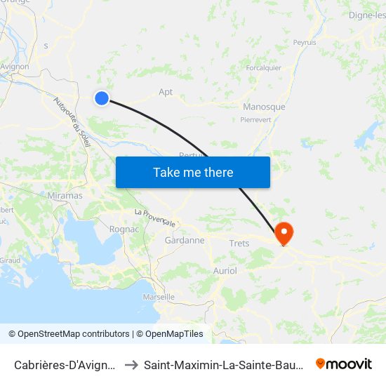 Cabrières-D'Avignon to Saint-Maximin-La-Sainte-Baume map