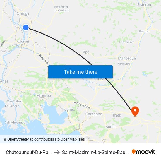 Châteauneuf-Du-Pape to Saint-Maximin-La-Sainte-Baume map